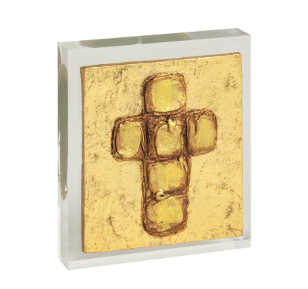 Gold Cross Acrylic Painted Plaque