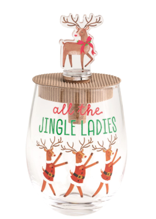 Jingle Ladies Wine Glass & Stopper Set