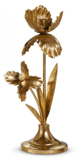 13" Gold Flowers On Candle Holder