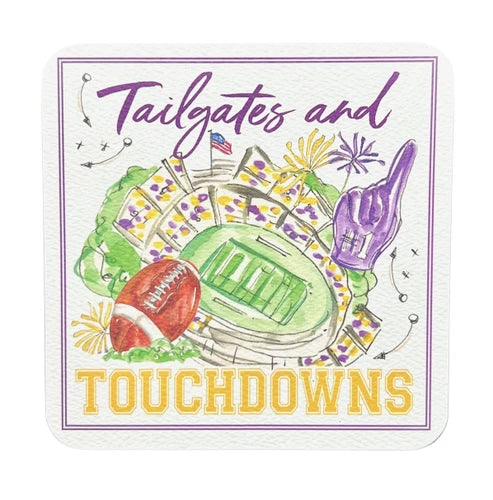 Die Cut Coaster Purple and Yellow Tailgates and Touchdowns