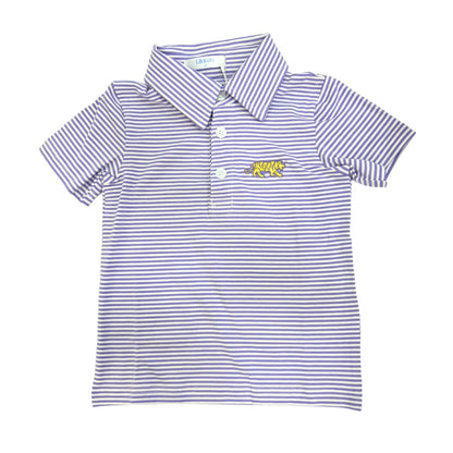 Purple Stripe Tiger Embroidered Polo w/ Collar