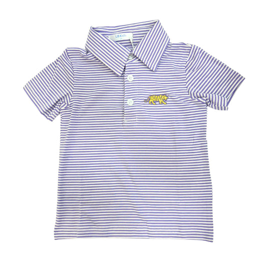 Purple Stripe Tiger Embroidered Polo w/ Collar