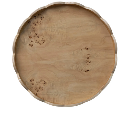 Burl Wood Veneer Scalloped Lazy Susan