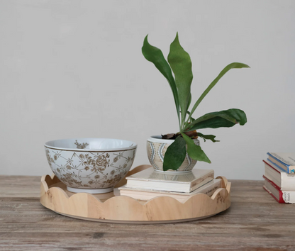 Burl Wood Veneer Scalloped Lazy Susan