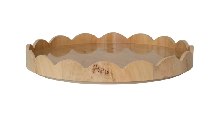 Burl Wood Veneer Scalloped Lazy Susan