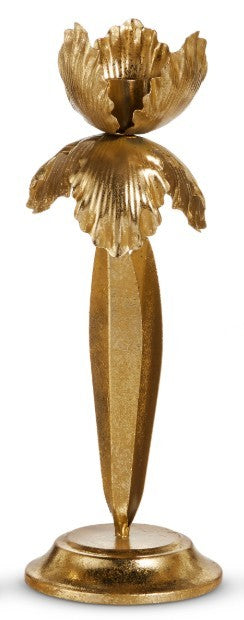 13" Gold Flowers On Candle Holder