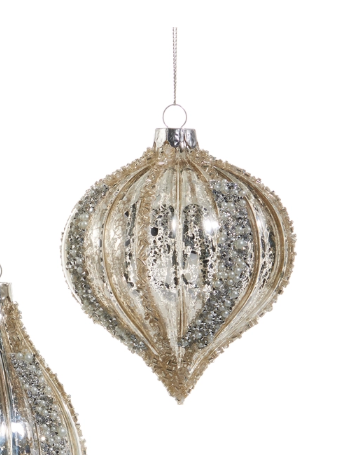 4" Mercury Glass Glitter Stripe Ornament