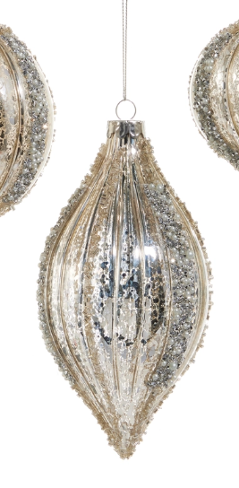 4" Mercury Glass Glitter Stripe Ornament
