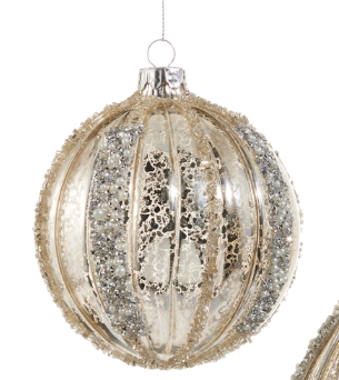 4" Mercury Glass Glitter Stripe Ornament