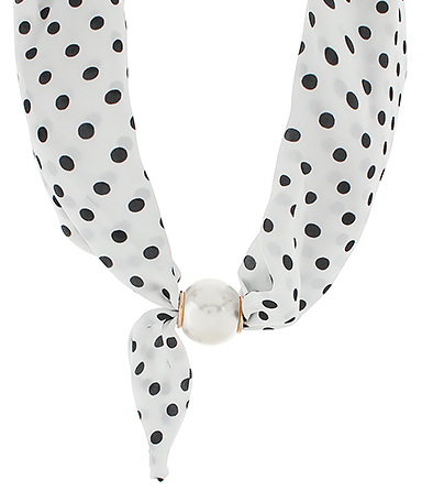 White with Black Polkadot Scarf Necklace