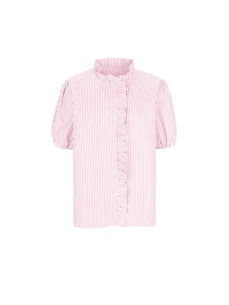 Pink and White Striped Puff Sleeve Top