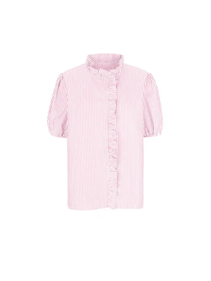 Pink and White Striped Puff Sleeve Top