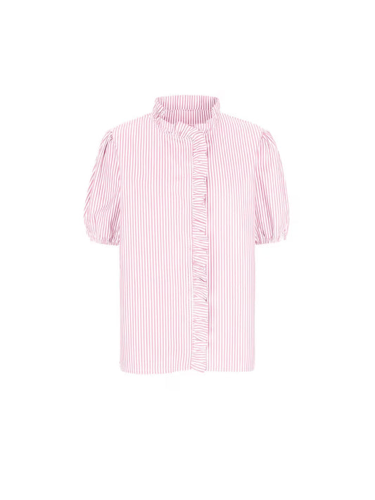 Pink and White Striped Puff Sleeve Top