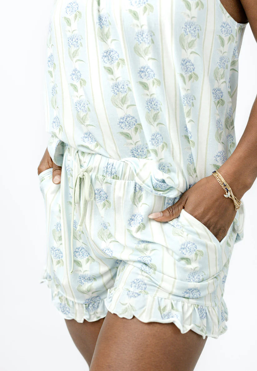 Hydrangea Stripe Bow-Tie Ruffle Short Set