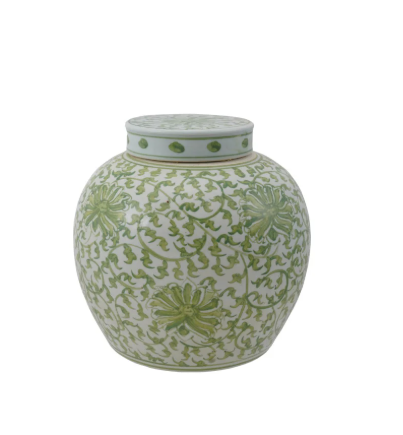 9.5" D x 9.5" H Decorative Stoneware Ginger Jar w/ Floral Pattern