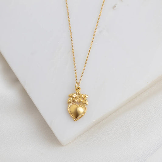 MSMH Sacred Heart Necklace w/ Flowers