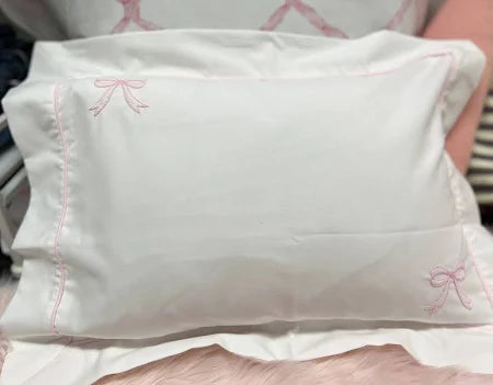 Pink Embroidered Bow Pillow W/ Insert (12x16)