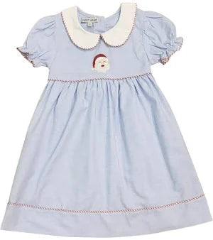 Santa Embroidered Blue Chambray Dress