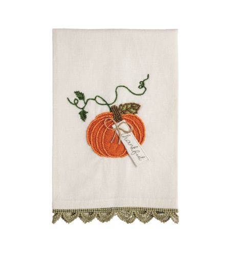 Single Pumpkin Beaded Embroidery Towel