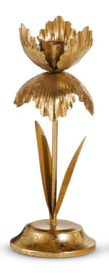 13" Gold Flowers On Candle Holder