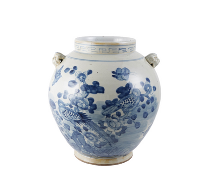 Stoneware Cachepot wiht Blue & White Floral Pattern