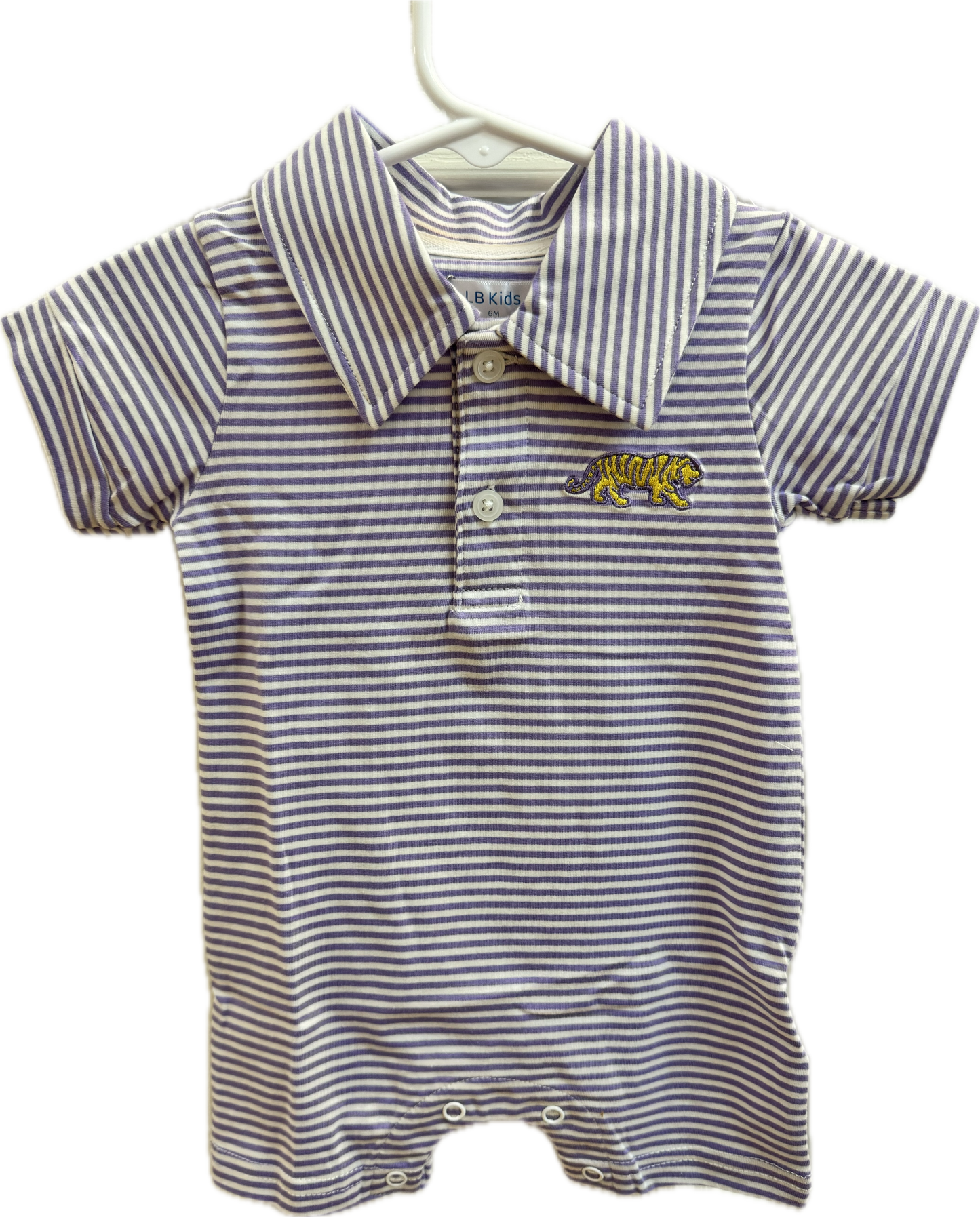 Purple Stripe Tiger Embroidered Polo Romper