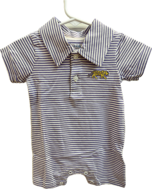 Purple Stripe Tiger Embroidered Polo Romper