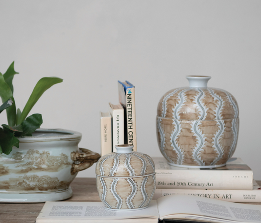 Tan & Grey Decorative Hand-Painted Stoneware Jars