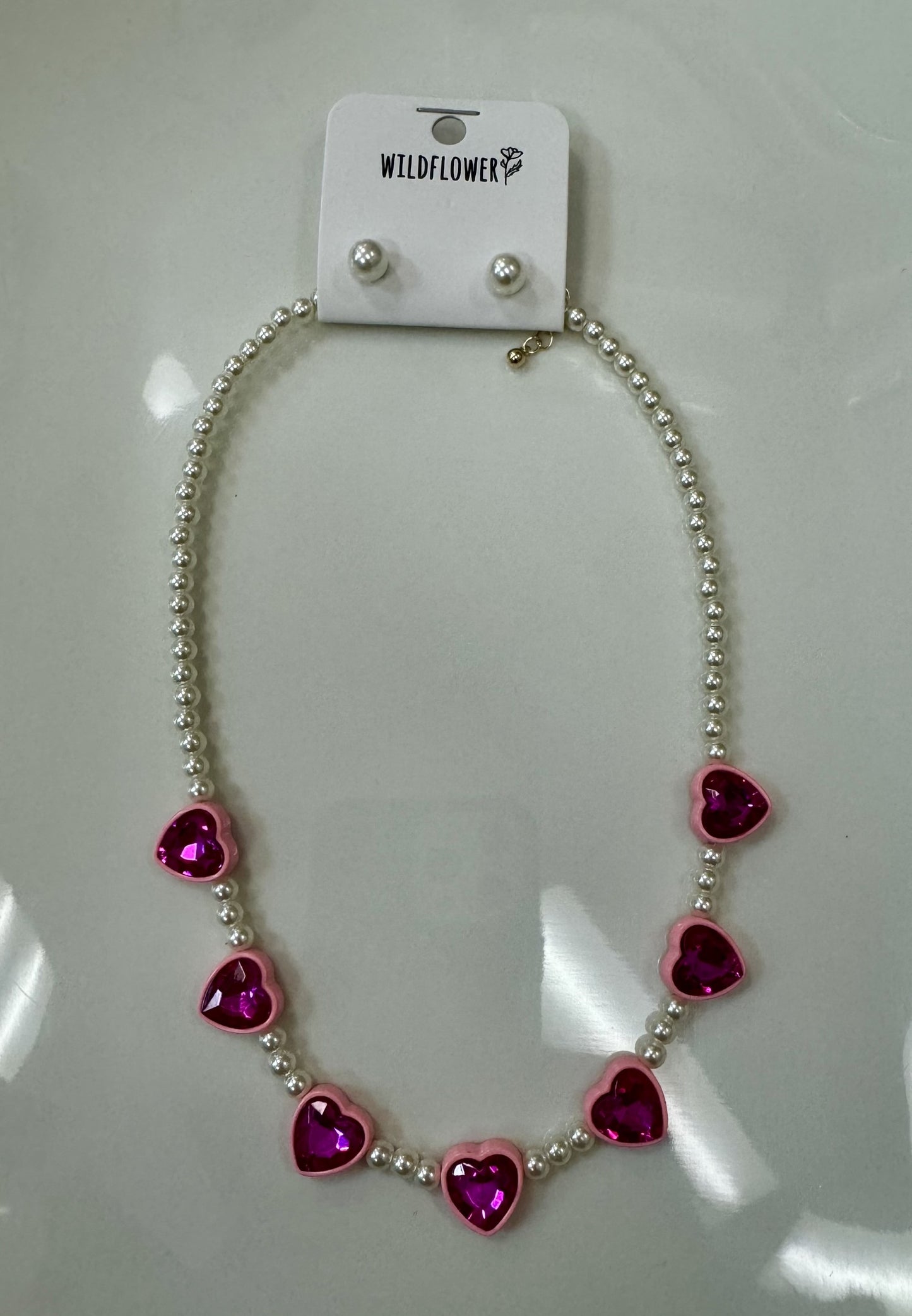 Pink Heart and Pearl Earring and Necklace set