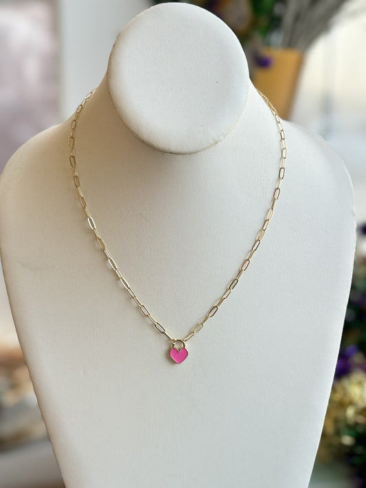 Color Heart Lock Chain Necklace