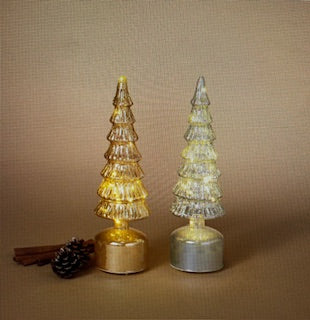 13"H B/O Lighted Rotating Glittered Glass Christmas Tree