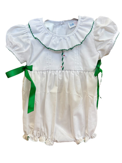 White Scalloped Bubble with Green Ruffles