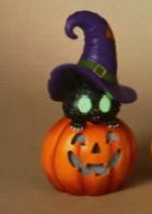 15.5"H Lighted Halloween Cat on Jack-O-Lantern W/ Moving Eyes