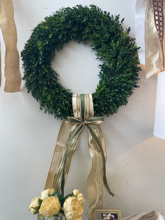 2 Yds Fall Ribbon Pack - Green and Gold Woven and Green Velvet on Gold Velvet