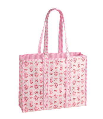 White Bow Bloom Quilted Tote