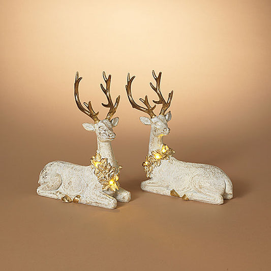 12.2" Lighted Resin Holiday Deer Figurine (Set of 2)