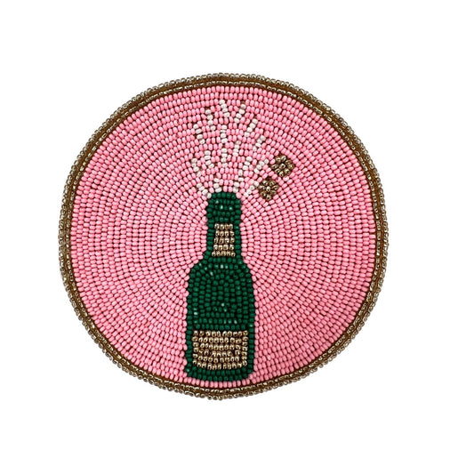 Pink Champagne Beaded Coasters (Set of 2)