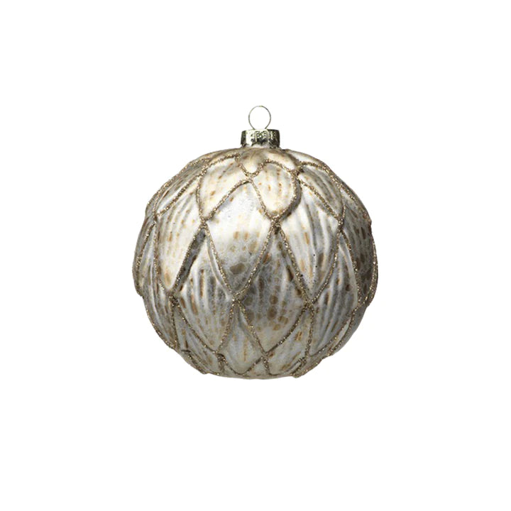 Antique Gold Ball Ornament w/ Leaf