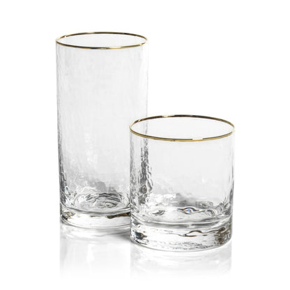 Negroni Hammered Highball Glass - Clear with Gold Rim