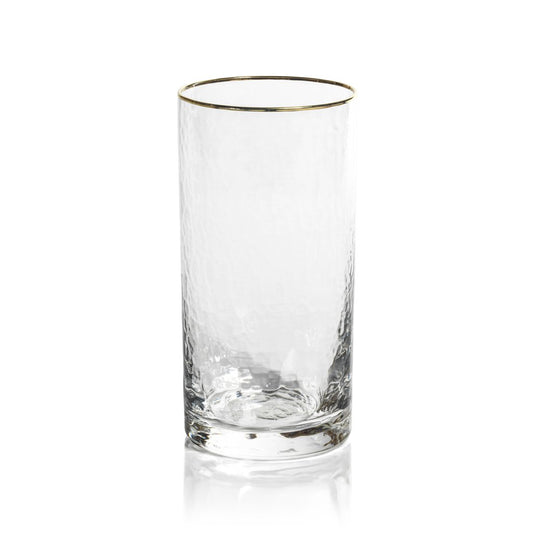 Negroni Hammered Highball Glass - Clear with Gold Rim