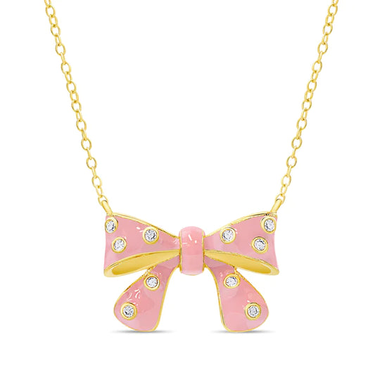 Pink Sparkling Bow Necklace