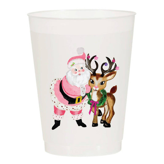 Pink Santa & Rudolph Frosted Cups (Pack of 6)