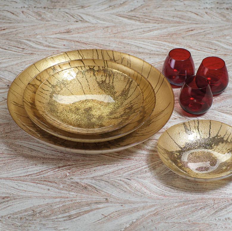 Golden Pearl Metallic Watercolor Glass Bowl