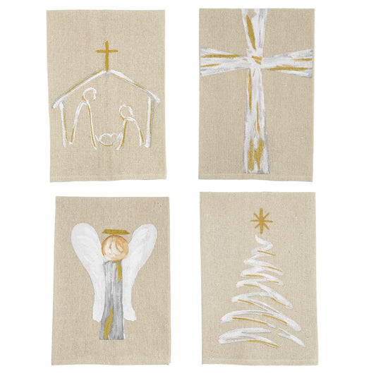 Hand Painted Gold Christmas Towels