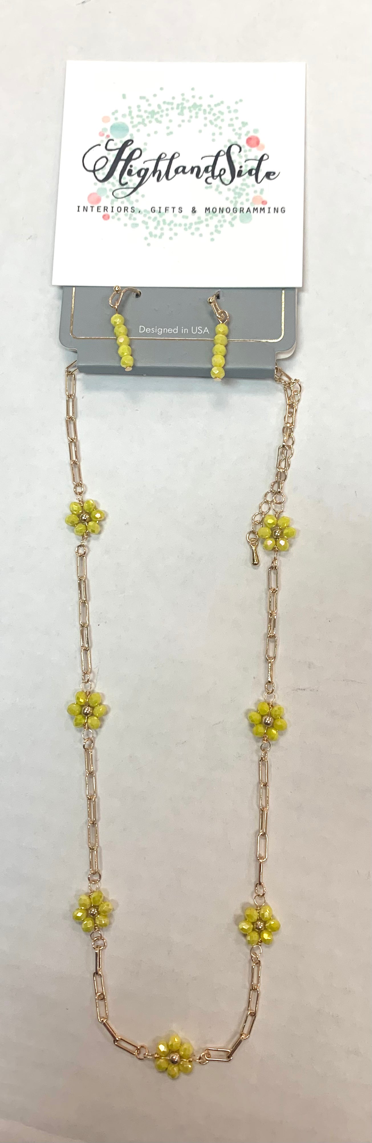 Flower & Chain Necklace w/ Earrings