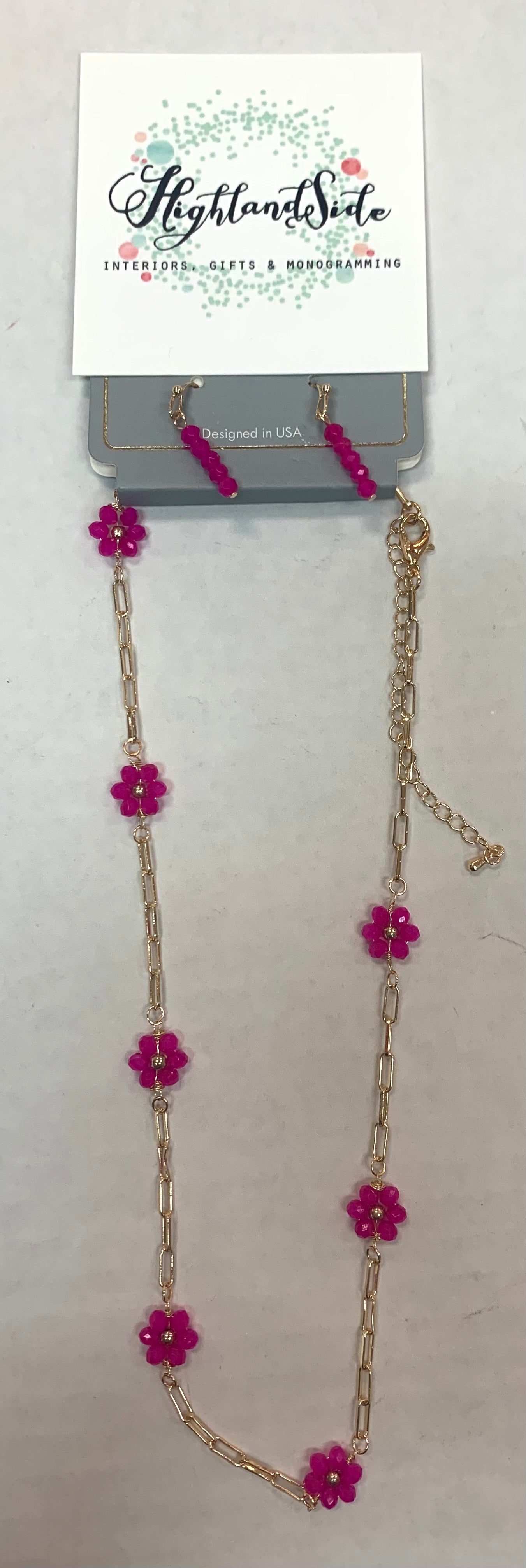 Flower & Chain Necklace w/ Earrings