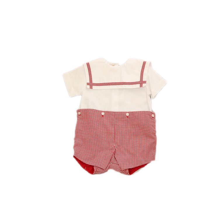 Red Gingham Short Set w/ Sailor Collar and Argyle Details