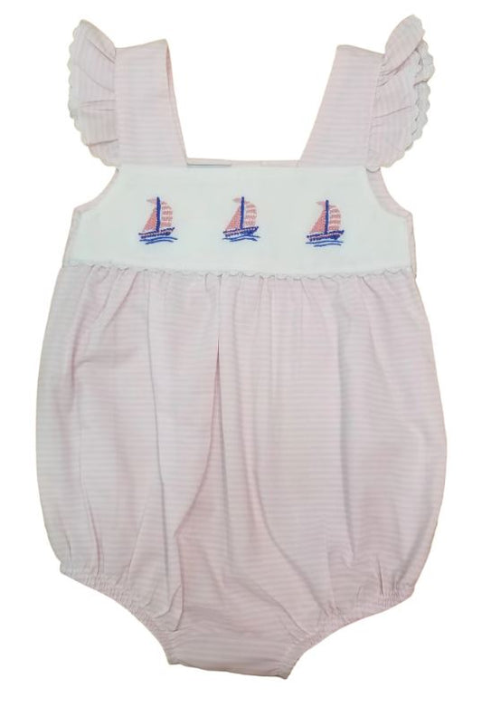Pink Striped Embroidery Sailboat Bubble