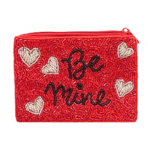 Red Heart Beaded Pouch Coin Purse